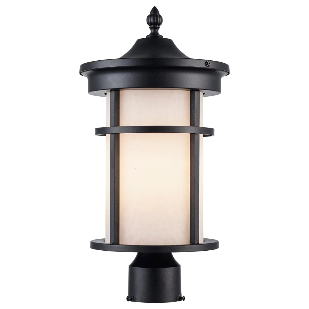 Trans Globe Avalon 1 - Light Outdoor Post Mount Lantern Head - Black / Frosted