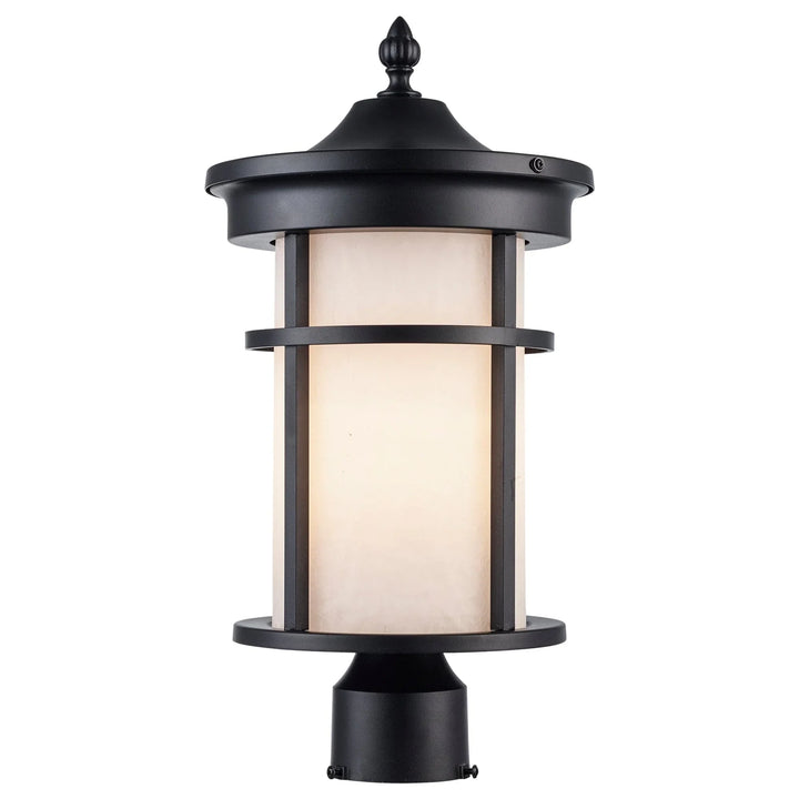Trans Globe Avalon 1 - Light Outdoor Post Mount Lantern Head - Black / Frosted