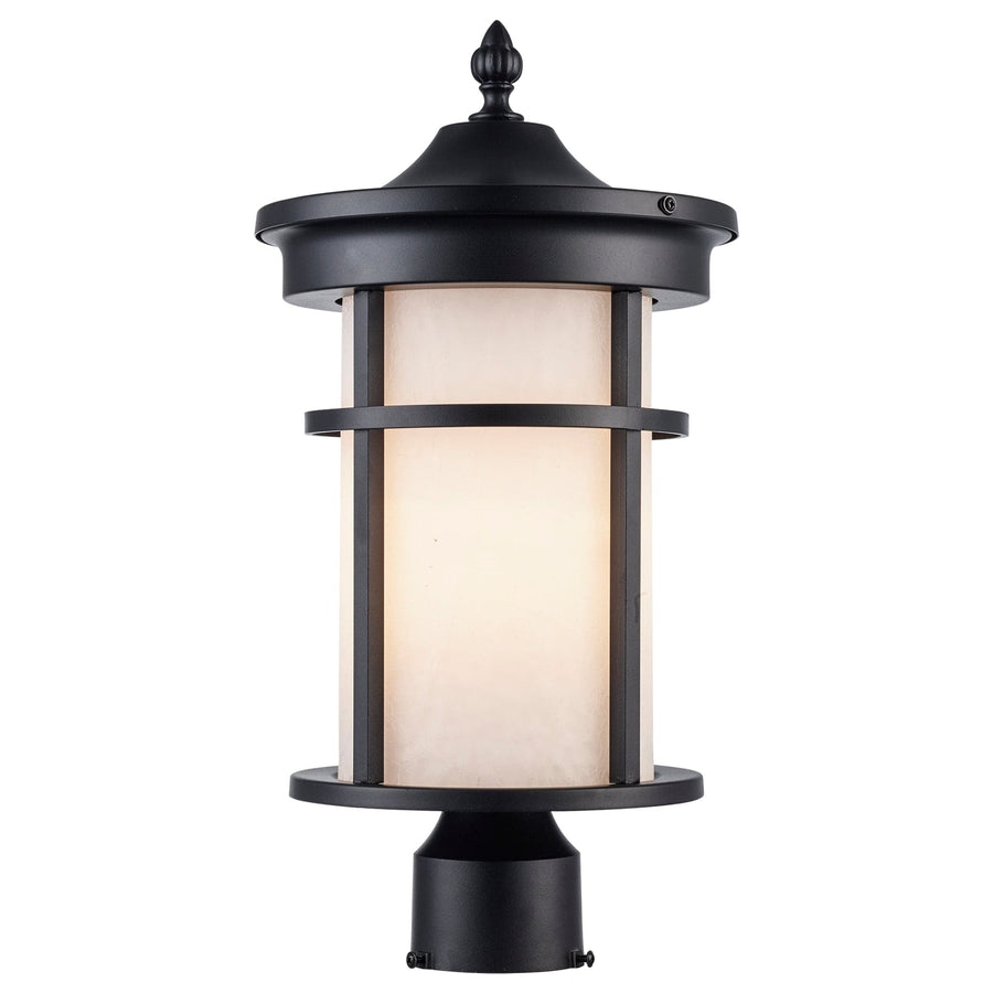 Trans Globe Avalon 1 - Light Outdoor Post Mount Lantern Head - Black / Frosted