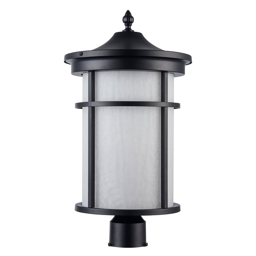 Trans Globe Avalon 1 - Light Outdoor Post Mount Lantern Head - Black / Frosted