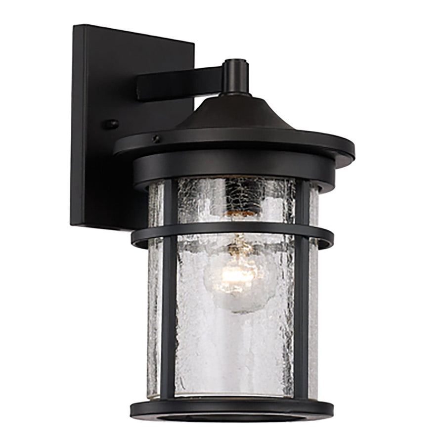 Trans Globe Avalon Crackled Glass, Armed Outdoor Wall Lantern Light - Black