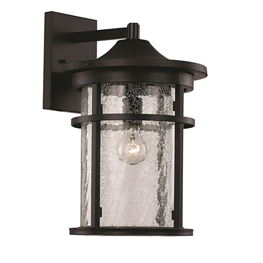Trans Globe Avalon Crackled Glass, Armed Outdoor Wall Lantern Light - Black