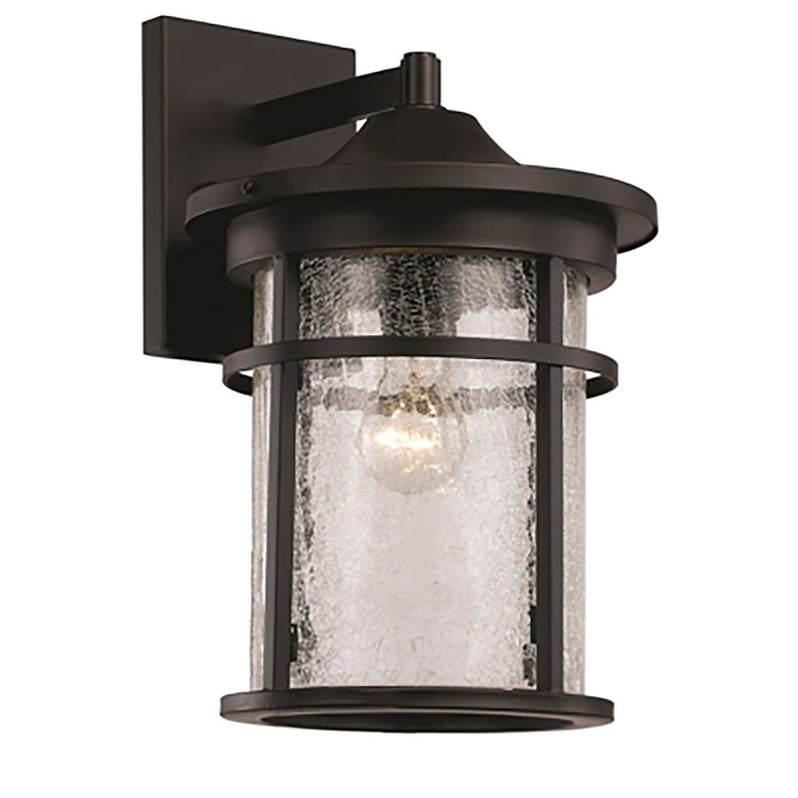 Trans Globe Avalon Crackled Glass, Armed Outdoor Wall Lantern Light- Black