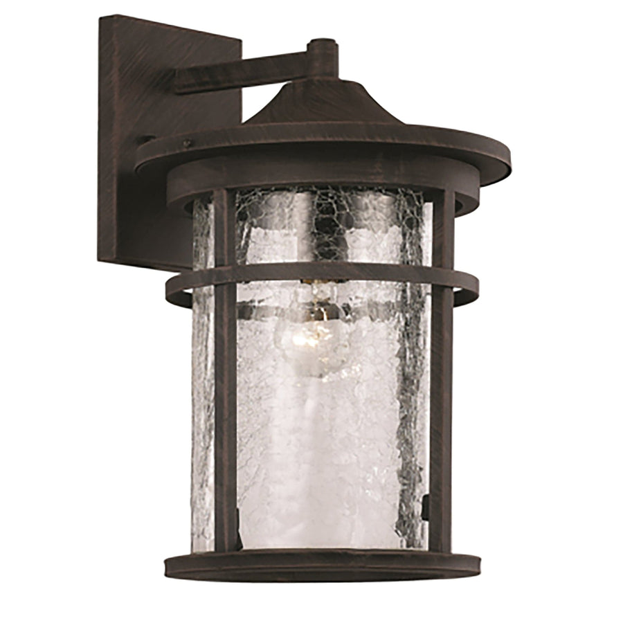 Trans Globe Avalon Crackled Glass, Armed Outdoor Wall Lantern Light - Rust