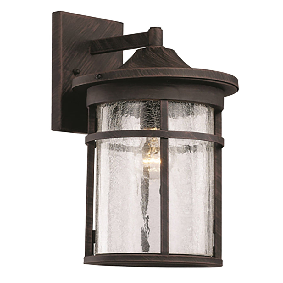 Trans Globe Avalon Crackled Glass, Armed Outdoor Wall Lantern Light- Rust