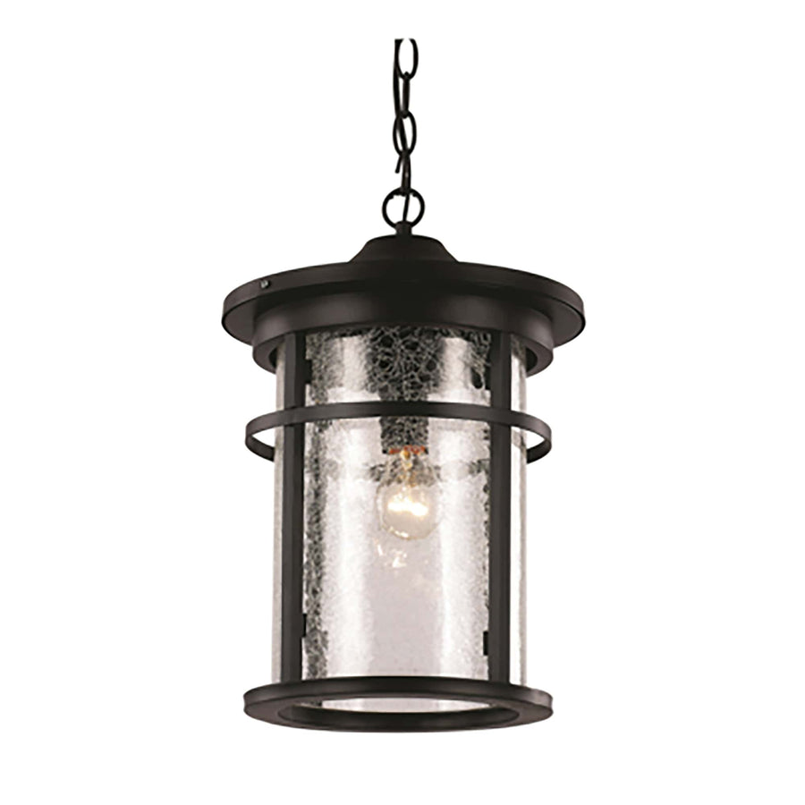 Trans Globe Avalon Crackled Glass Outdoor Hanging Pendant Light with Open Base - Black