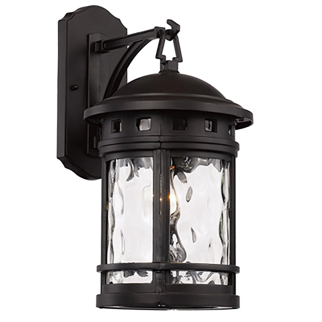 Trans Globe Boardwalk Collection 1-Light, Hook Hanging Wall Lantern with Water Glass- Black