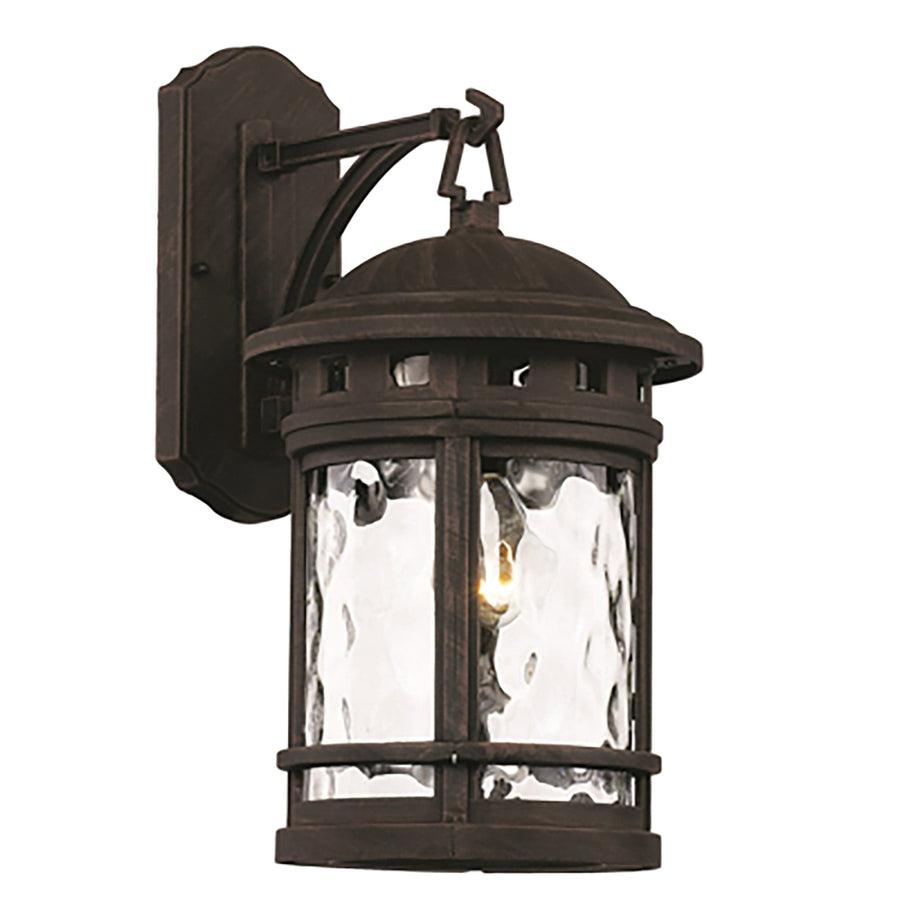 Trans Globe Boardwalk Collection 1-Light, Hook Hanging Wall Lantern with Water Glass- Rust