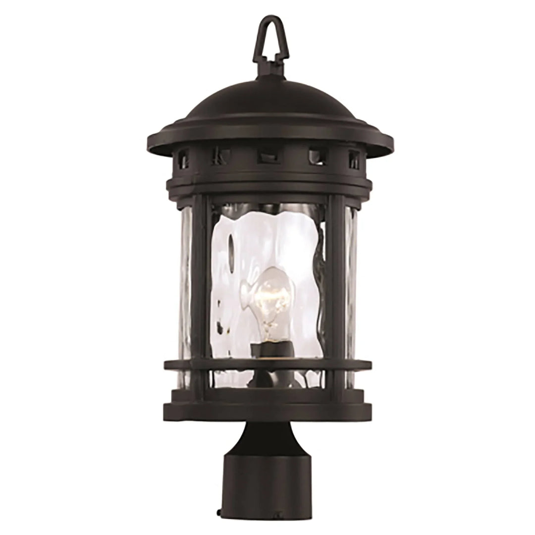 Trans Globe Boardwalk Collection 1-Light, Ring Top Lantern Head with Water Glass- Black