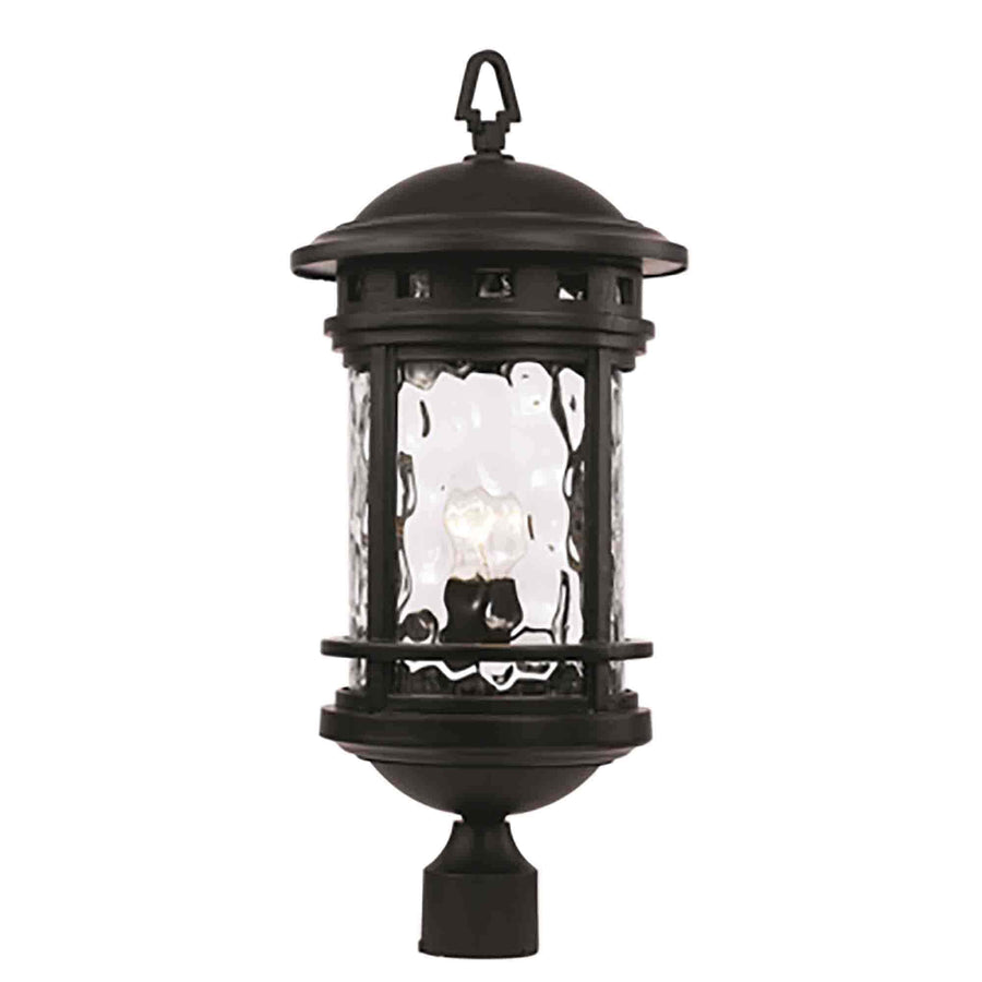 Trans Globe Boardwalk Collection 1-Light, Ring Top Lantern Head with Water Glass - Black