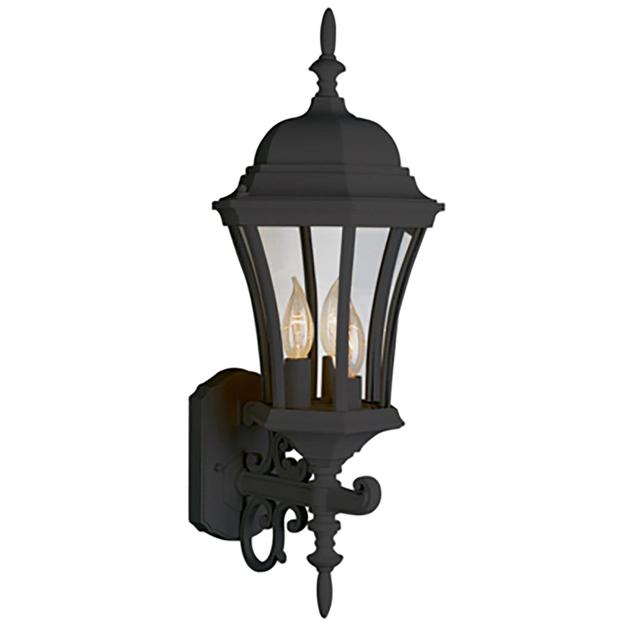 Trans Globe Burlington 3-Light Armed Metal and Glass, Up-mount Outdoor Wall Lantern - Black