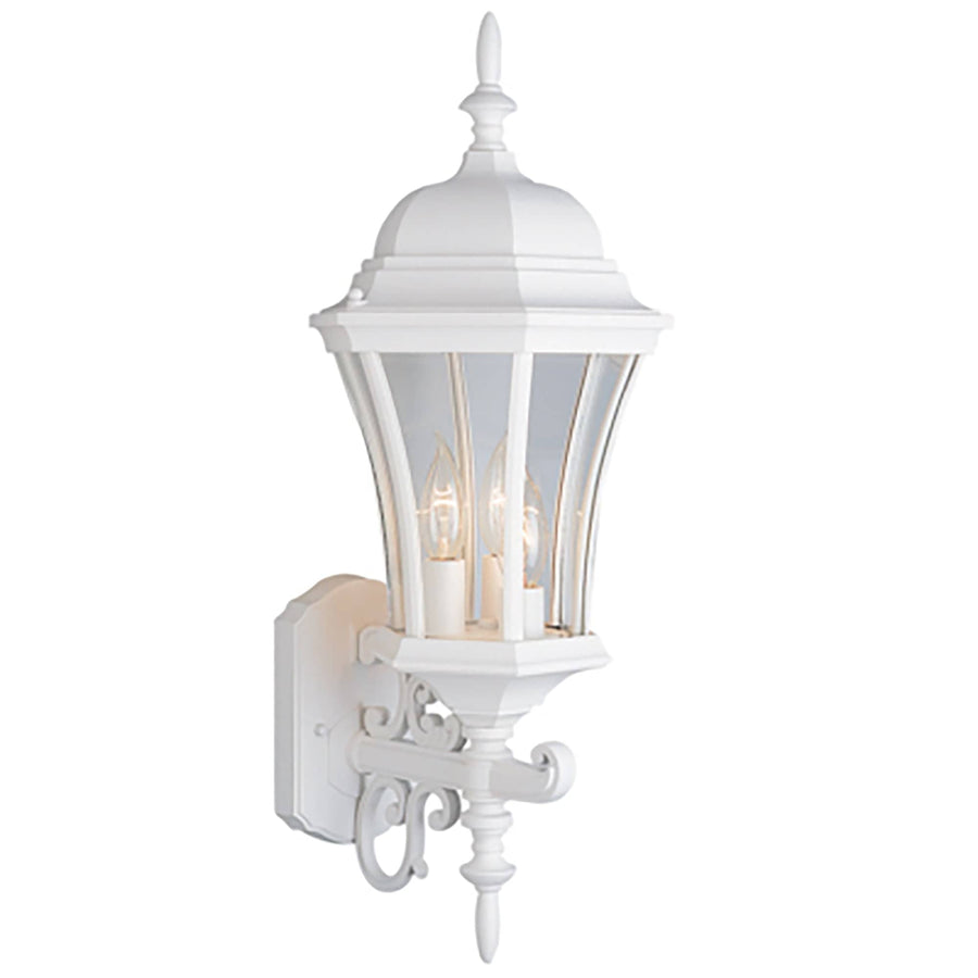 Trans Globe Burlington 3-Light Armed Metal and Glass, Up-mount Outdoor Wall Lantern - White