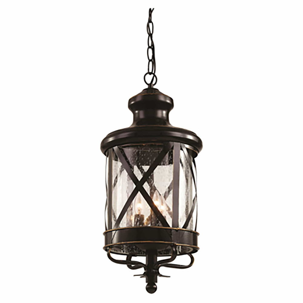 Trans Globe Chandler 3-Light Embellished Metal and Glass Outdoor Hanging Pendant- Rubbed Oil Bronze