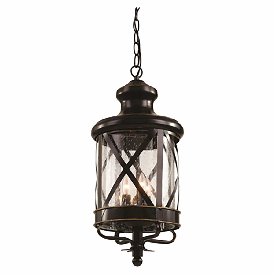 Trans Globe Chandler 3-Light Embellished Metal and Glass Outdoor Hanging Pendant - Rubbed Oil Bronze