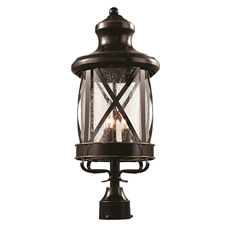 Trans Globe Chandler 3-Light Embellished Metal and Glass Post Mount Lantern Head - Rubbed Oil Bronze