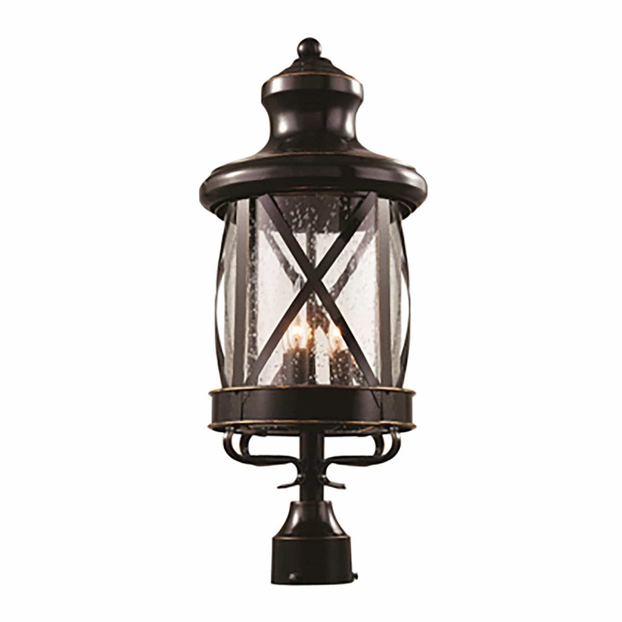 Trans Globe Chandler 4-Light Embellished Metal and Glass Post Mount Lantern Head  Collection: Chandler- Rubbed Oil Bronze
