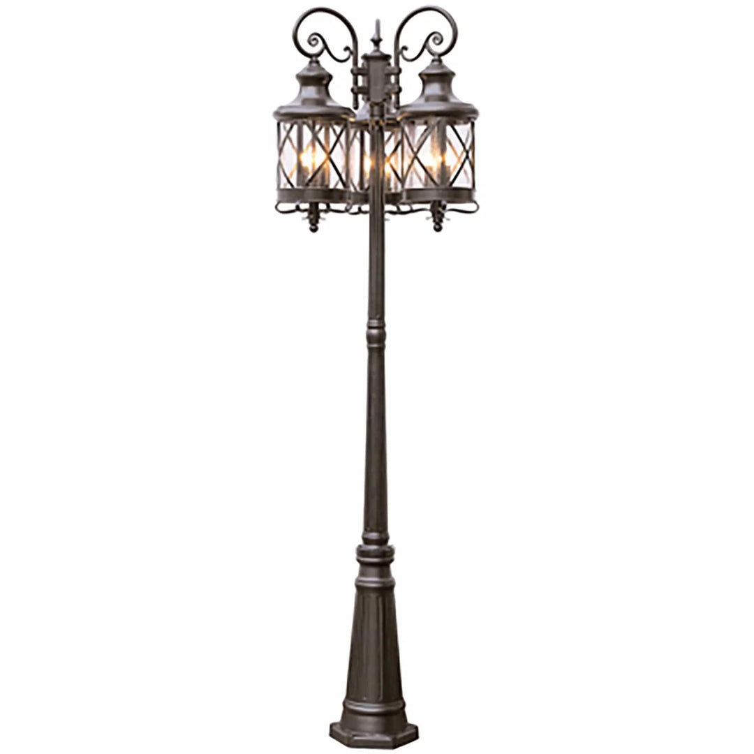 Trans Globe Chandler 81-In., 9-Light, 3-Lantern Heads, Complete Outdoor Lamp Post Set- Rubbed Oil Bronze