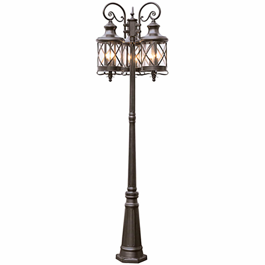 Trans Globe Chandler 81-In., 9-Light, 3-Lantern Heads, Complete Outdoor Lamp Post Set- Rubbed Oil Bronze