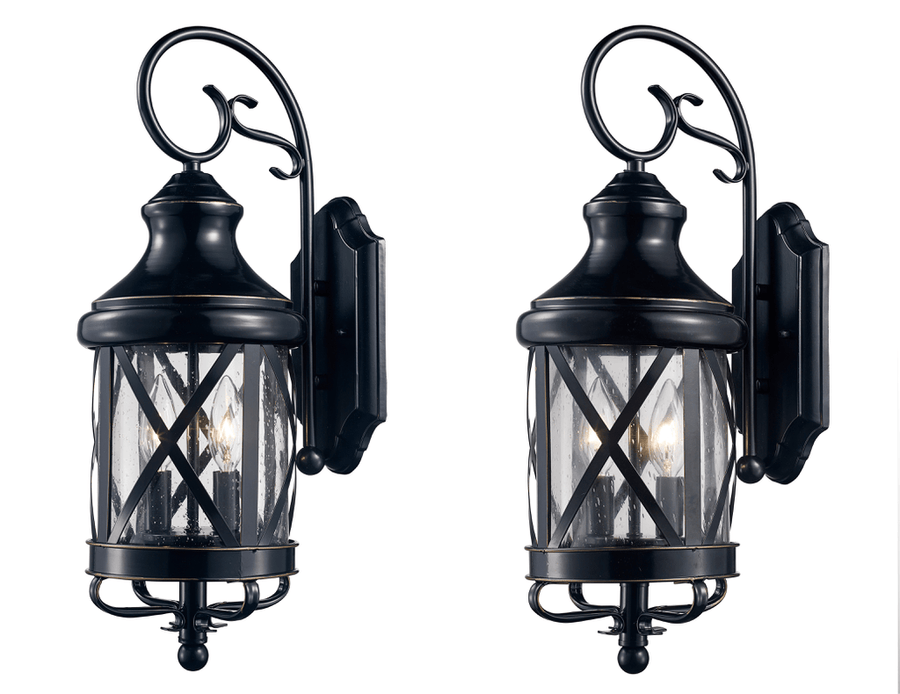 Trans Globe Chandler Set of Two, 21-in. Outdoor 2-Light Armed Wall Lanterns- Rubbed Oil Bronze