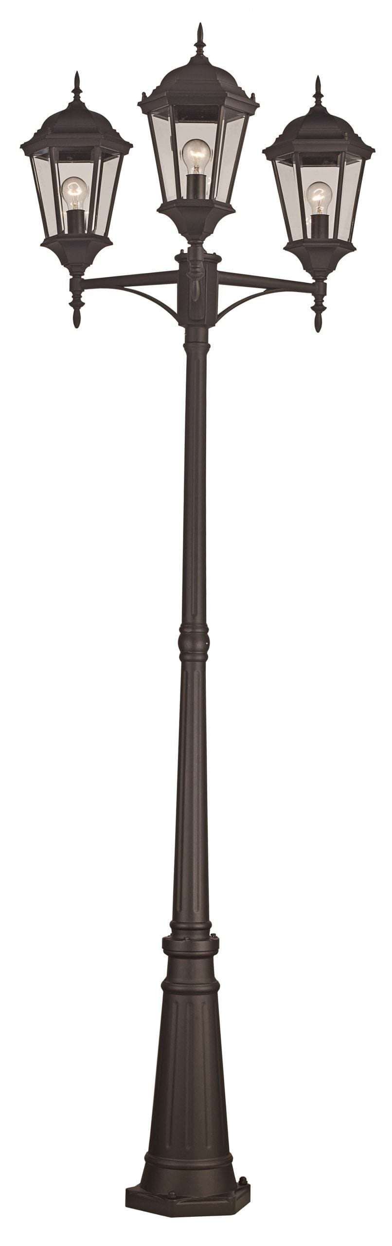 Trans Globe Classical 98-In. 3-Light, 3-Lantern Head, Complete Outdoor Lamp Post Light - Black