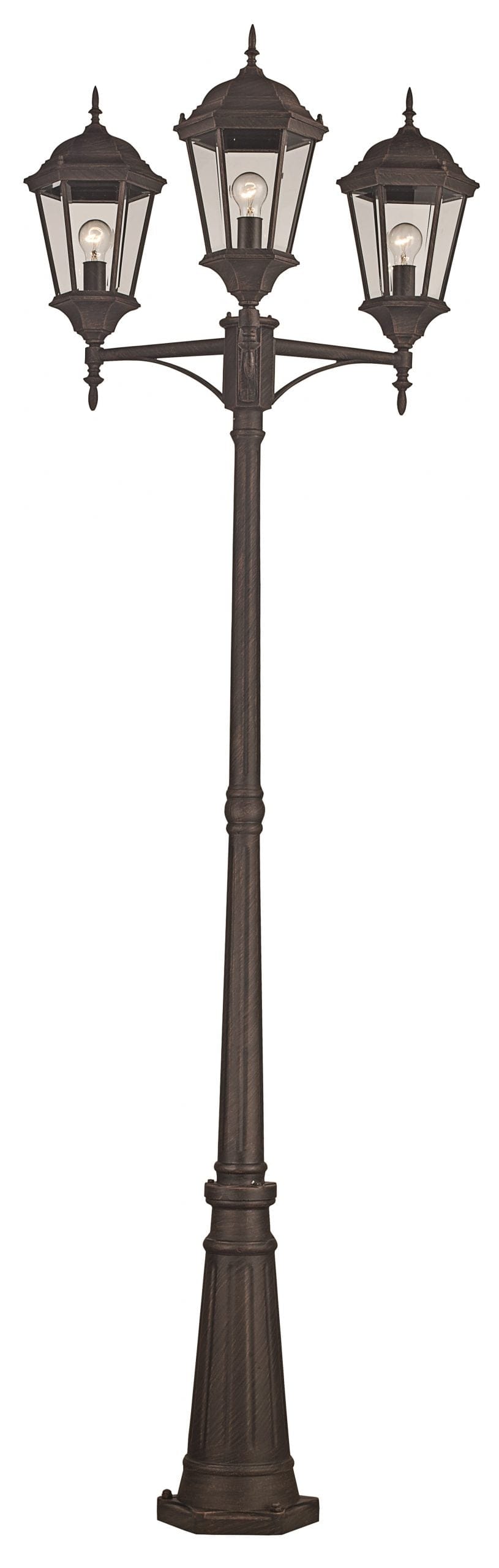 Trans Globe Classical 98-In. 3-Light, 3-Lantern Head, Complete Outdoor Lamp Post Light - Rust