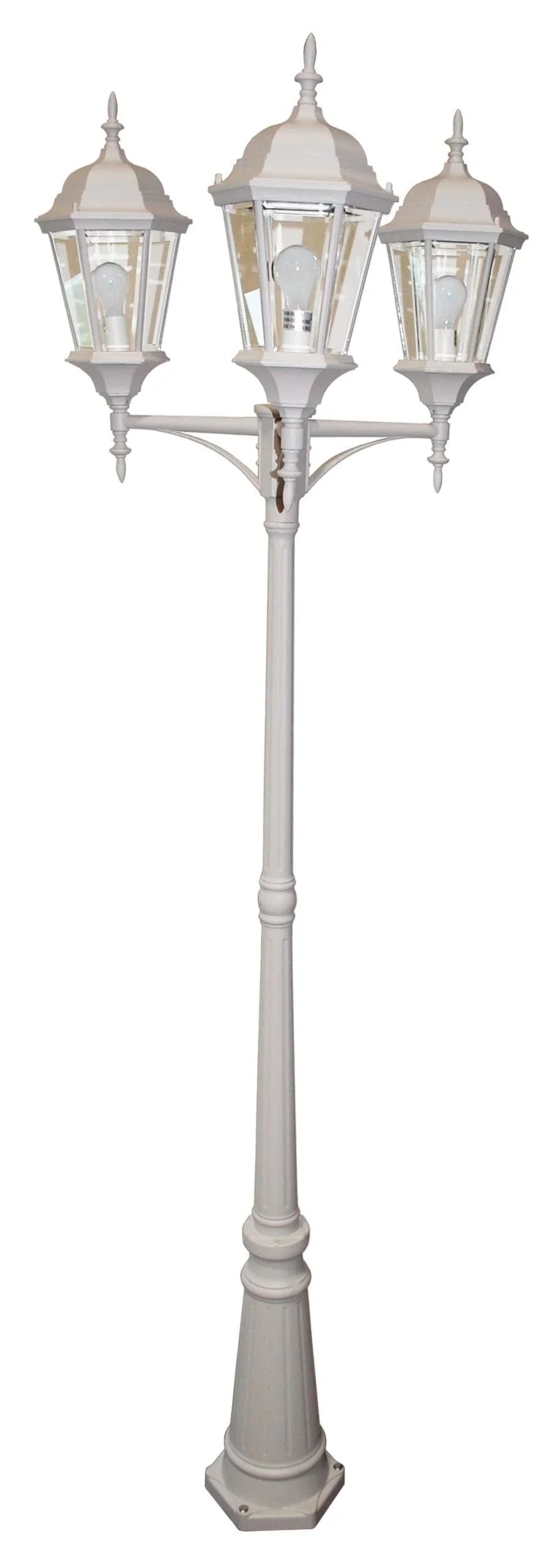 Trans Globe Classical 98-In. 3-Light, 3-Lantern Head, Complete Outdoor Lamp Post Light - White