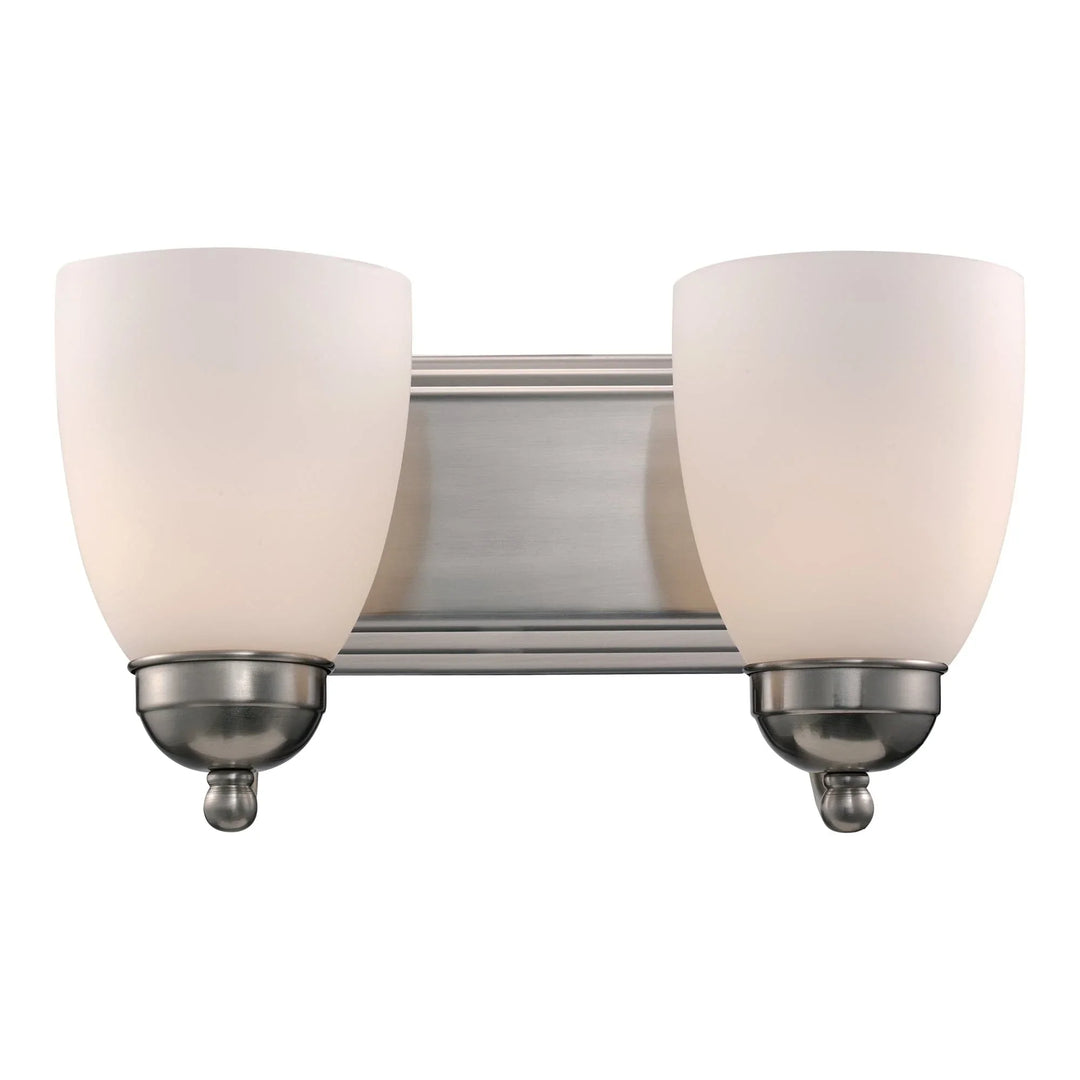 Trans Globe Clayton Reversible Mount, 2-Light Armed Vanity Wall Light, with Glass Bell Shades - Brushed Nickel