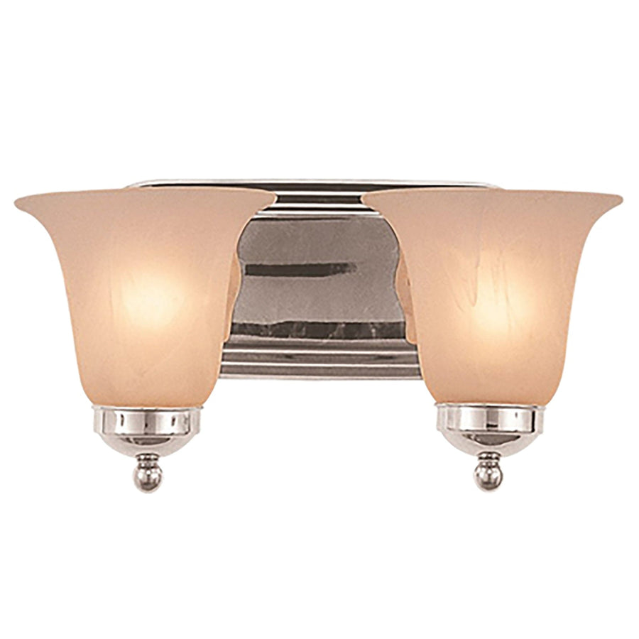 Trans Globe Clayton Reversible Mount, 2-Light Armed Vanity Wall Light, with Glass Bell Shades - Polished Chrome