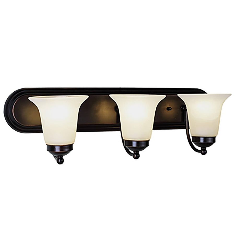 Trans Globe Clayton Reversible Mount, 3-Light Armed Vanity Wall Light, with Glass Bell Shades - Rubbed Oil Bronze