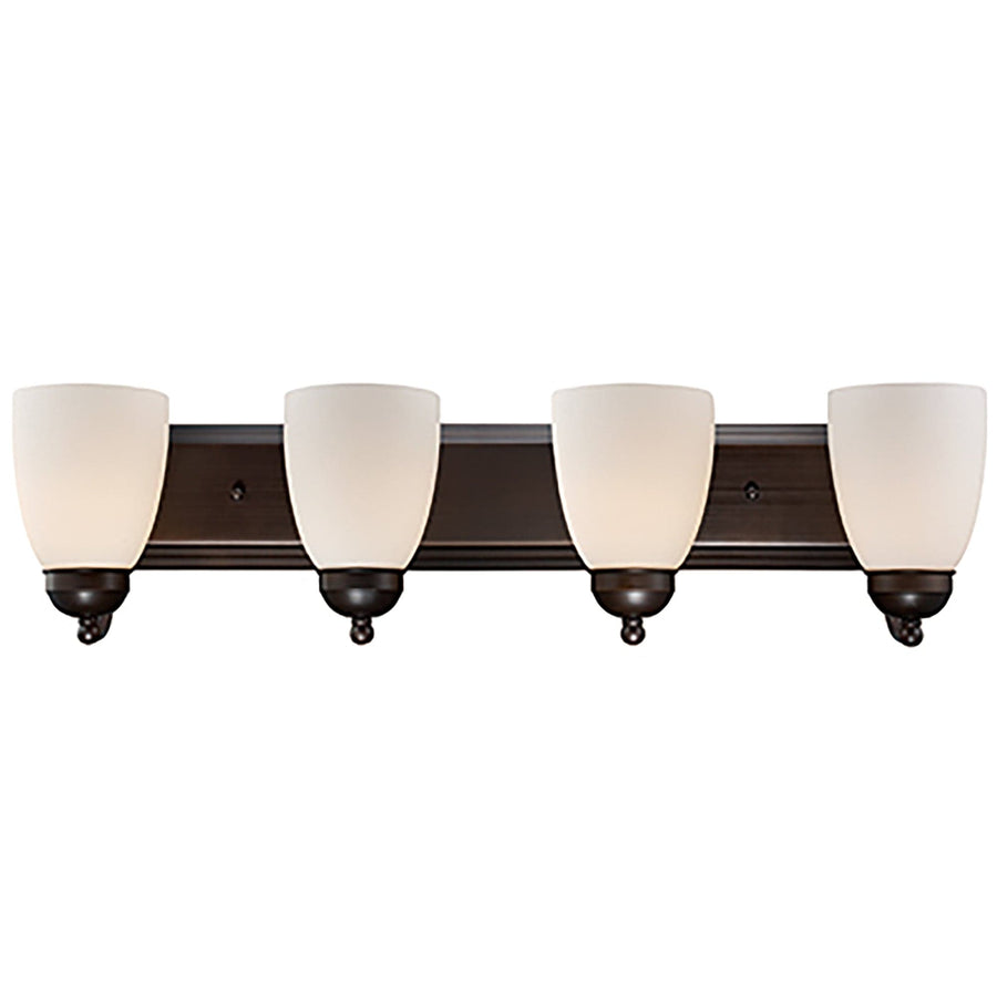 Trans Globe Clayton Reversible Mount, 4-Light Armed Vanity Wall Light, with Glass Bell Shades - Rubbed Oil Bronze