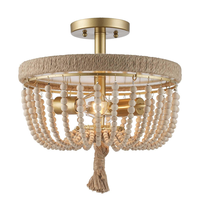 Trans Globe Coastal 2-Light Taylan Semi-Flush Mount wood - Antique Gold