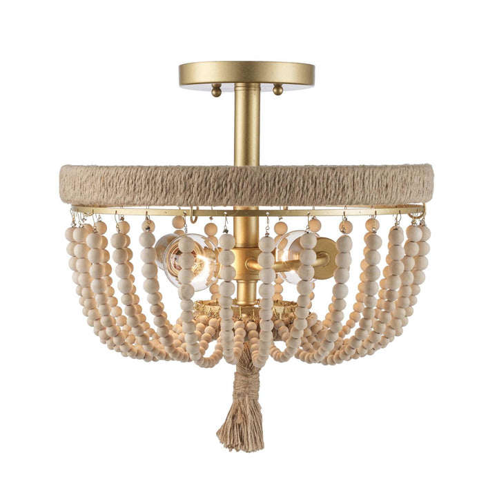 Trans Globe Coastal 2-Light Taylan Semi-Flush Mount wood - Antique Gold