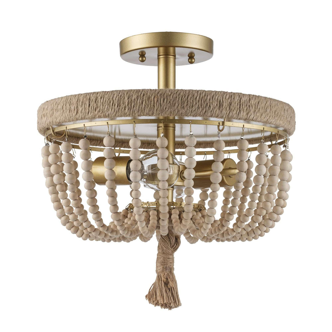 Trans Globe Coastal 2-Light Taylan Semi-Flush Mount wood - Antique Gold