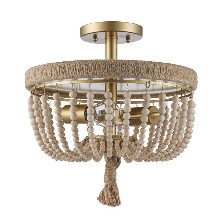 Trans Globe Coastal 2-Light Taylan Semi-Flush Mount wood - Antique Gold