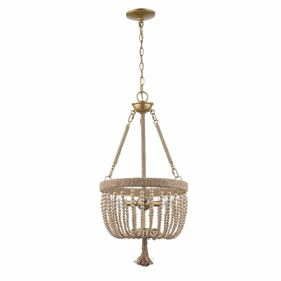 Trans Globe Coastal 3-Light Taylan+Wood Beads - Antique Gold