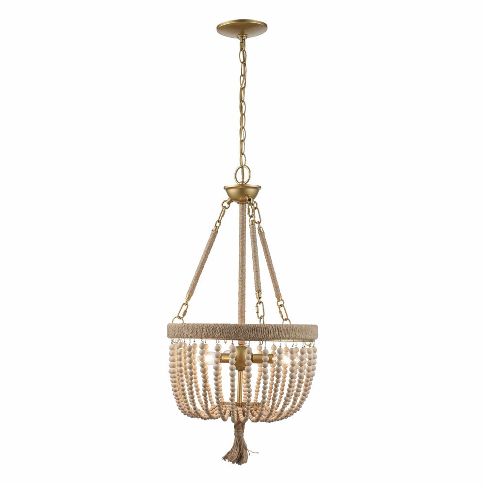 Trans Globe Coastal 3-Light Taylan+Wood Beads - Antique Gold
