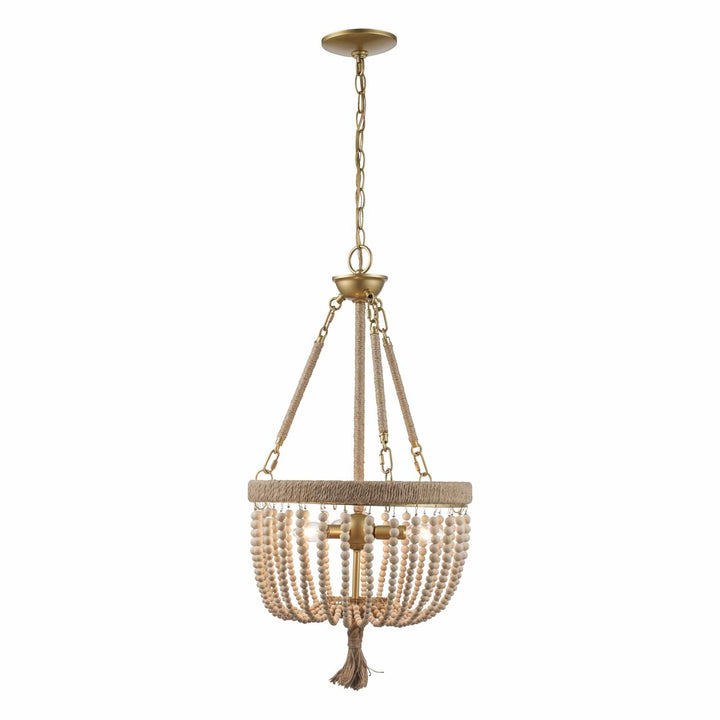 Trans Globe Coastal 3-Light Taylan+Wood Beads - Antique Gold