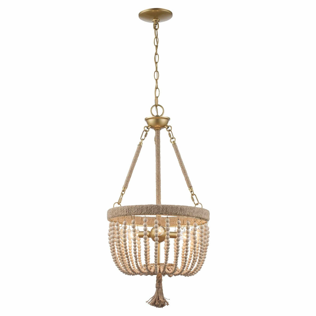 Trans Globe Coastal 3-Light Taylan+Wood Beads - Antique Gold