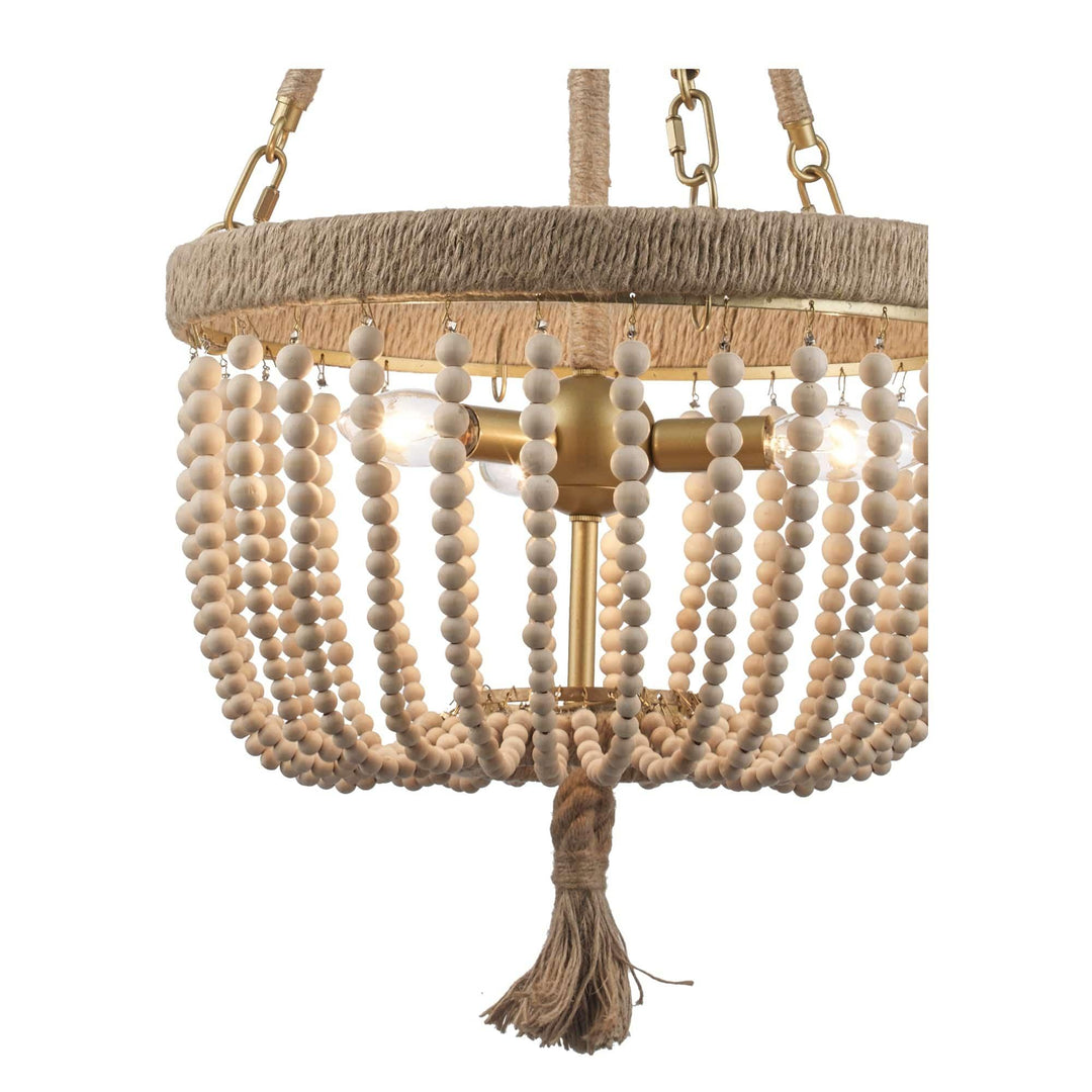 Trans Globe Coastal 3-Light Taylan+Wood Beads - Antique Gold