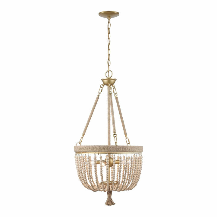 Trans Globe Coastal 4-Light Taylan+Wood Beads - Antique Gold