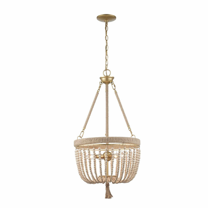 Trans Globe Coastal 4-Light Taylan+Wood Beads - Antique Gold