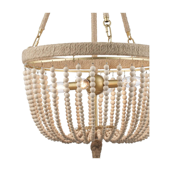 Trans Globe Coastal 4-Light Taylan+Wood Beads - Antique Gold