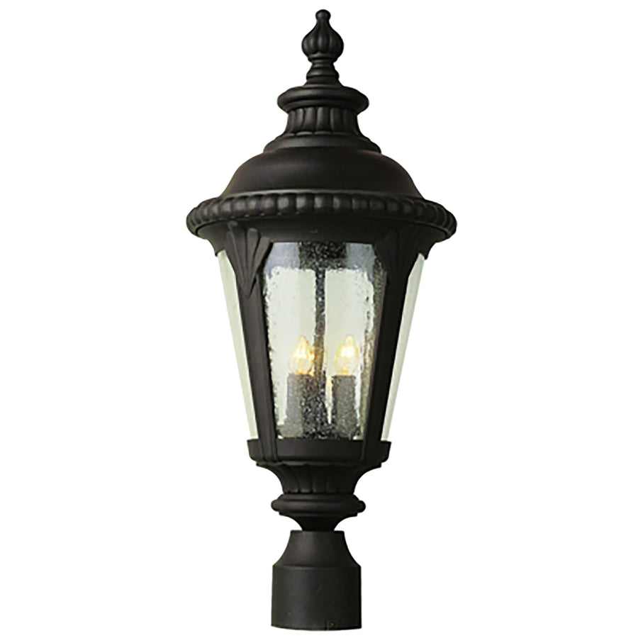 Trans Globe Commons 3-Light Metal and Seeded Glass Post Mount Lantern Head - Black