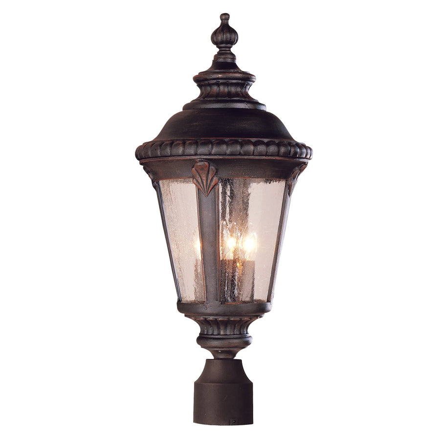 Trans Globe Commons 3-Light Metal and Seeded Glass Post Mount Lantern Head - Rust