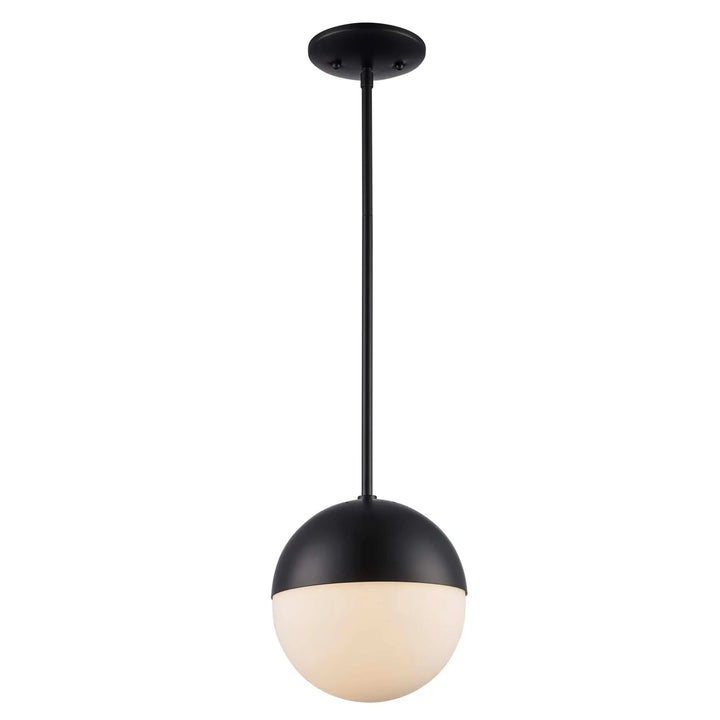 Globe pendant light with black finish and opal glass shade for modern indoor ceiling lighting