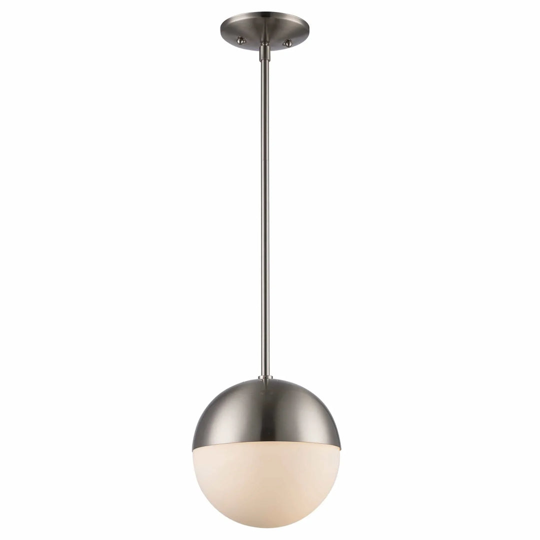 Globe pendant light with brushed nickel finish and opal glass shade for modern indoor lighting