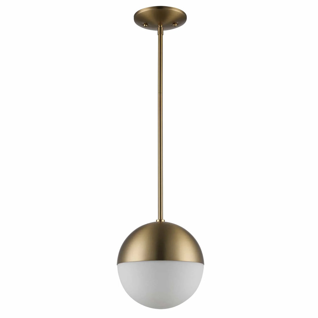 Globe pendant light with satin gold finish and opal diffuser for modern interior lighting