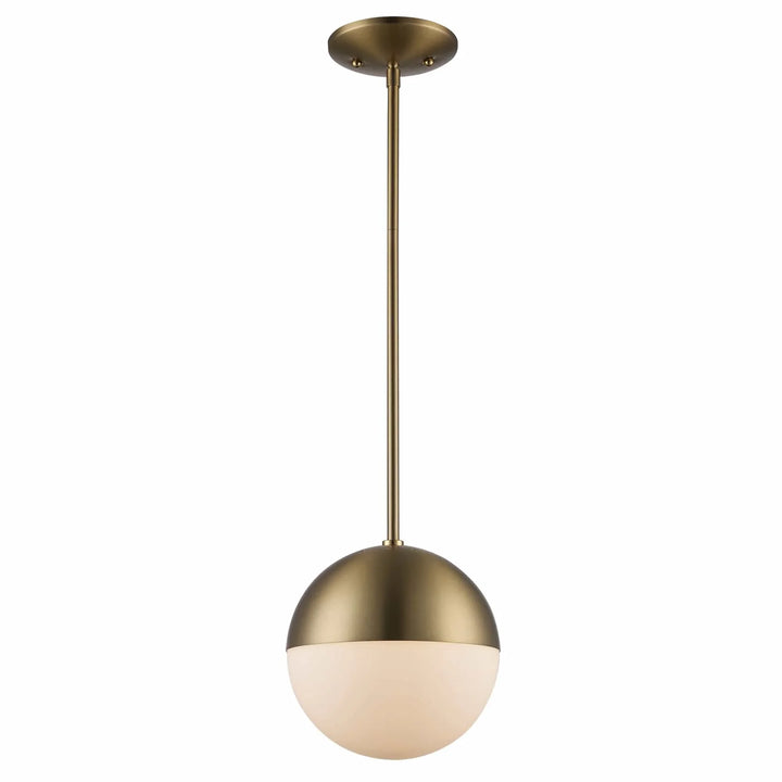 Globe pendant light with opal glass and satin gold finish for modern kitchen or dining room lighting