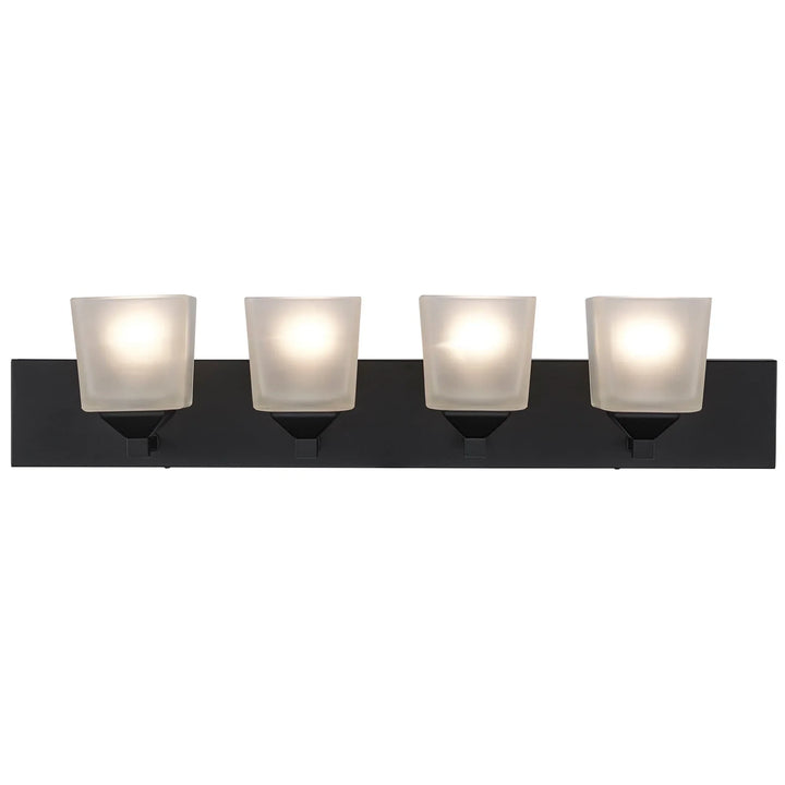 Trans Globe Edwards 4 - Light 30" Vanity Bar Square Frost Glass - Black