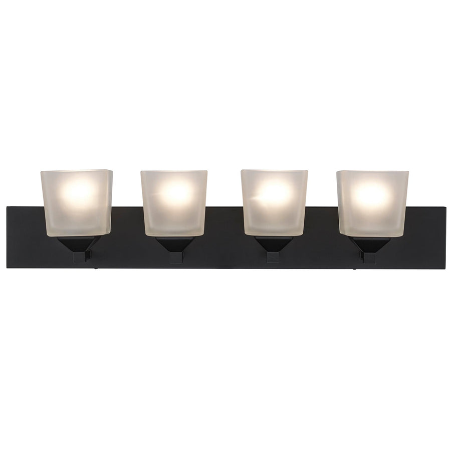 Trans Globe Edwards 4 - Light 30" Vanity Bar Square Frost Glass - Black